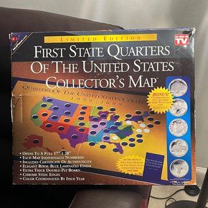50 First States Quarter of the United States Collector's Map Display 1999 - '08